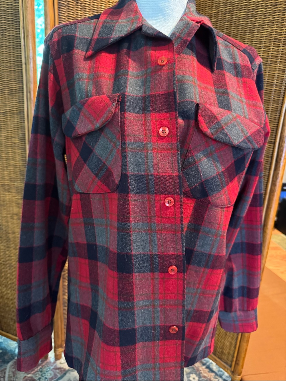Pendleton Red and Black Plaid Wool Jacket